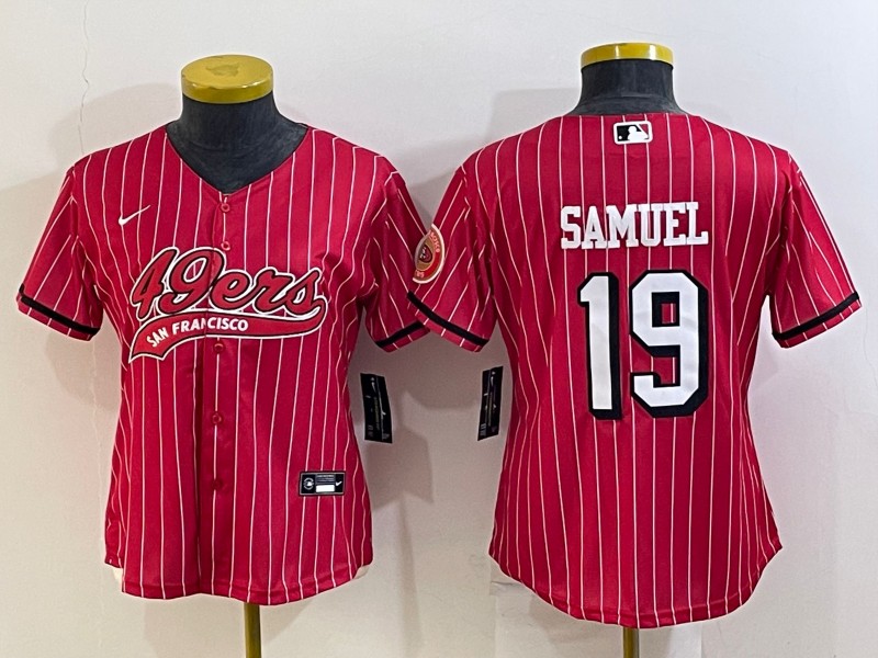 Women's San Francisco 49ers #19 Deebo Samuel New Red With Patch Cool Base Stitched Baseball Jersey(Run Small)